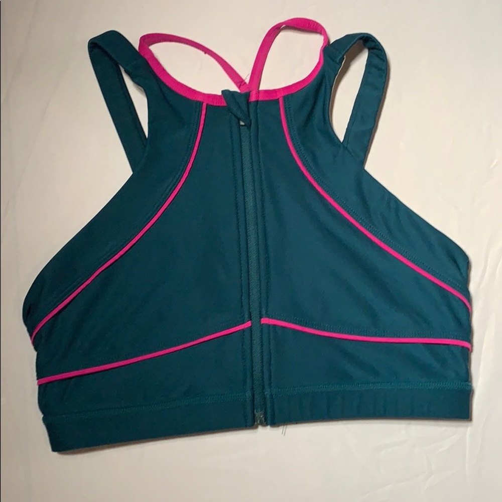 Mondetta Green and Pink Zip Up Sports Bra